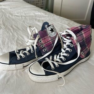 Converse custom 2000s purple plaid fold down high tops